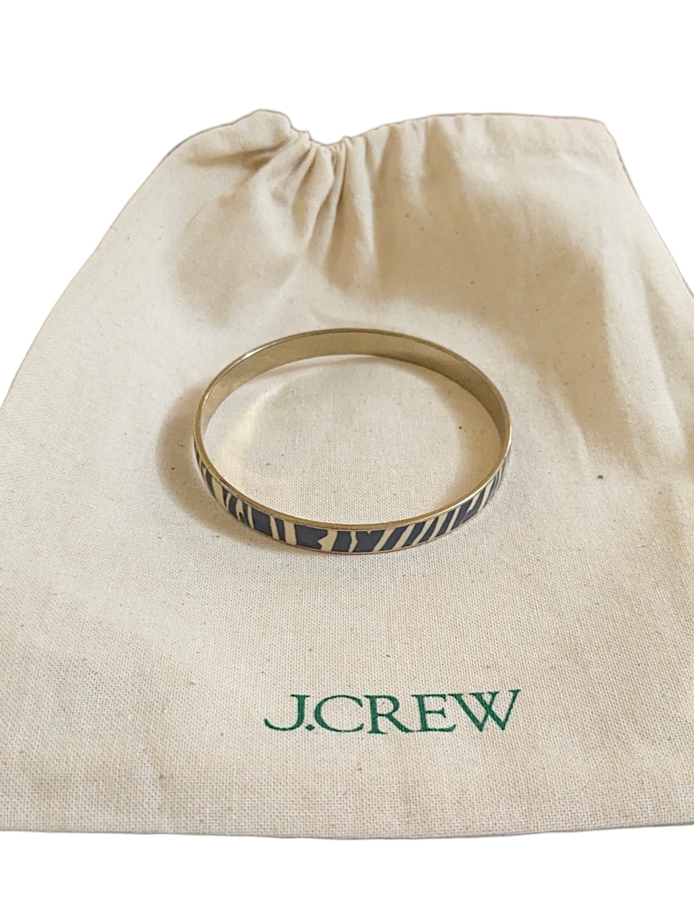 J. Crew Gold Tone Enamel Leopard Print Print Bangle Bracelet & Drawstring Bag